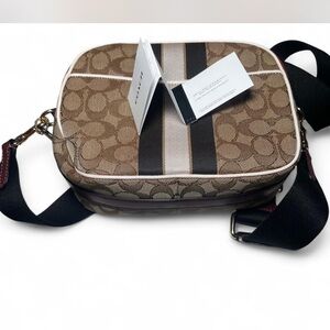 Coach Brown Signature Canvas Messenger with Center Stripe